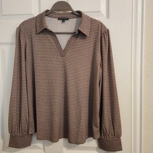 NEW Adrianna Papell double knit brown patterned top L